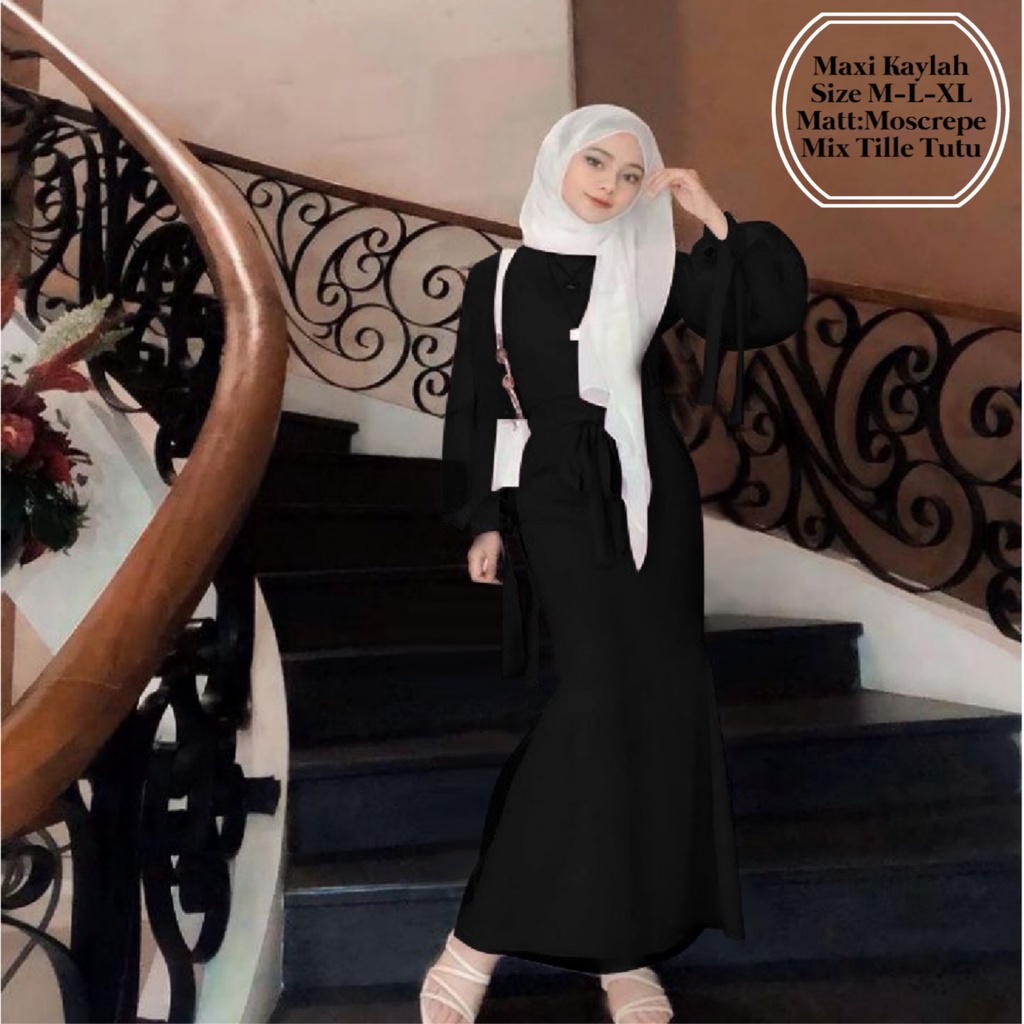 Pakaian Dress Muslim Wanita Busui Model Duyung Terbaru Lengan Balon/Maxi Kaylah Dress Size M-L-XL Matt Moscrepe Mix Tille Tutu/Gamis Wanita Kekinian