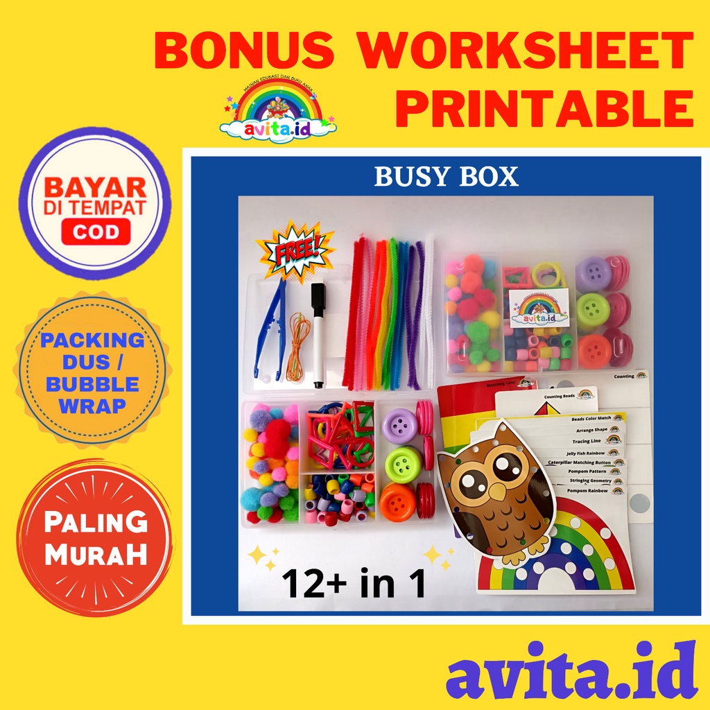 avita.id Busy box | Paket mainan edukasi sensori 12+ in 1 | Mainan edukasi anak busy box | Media akt