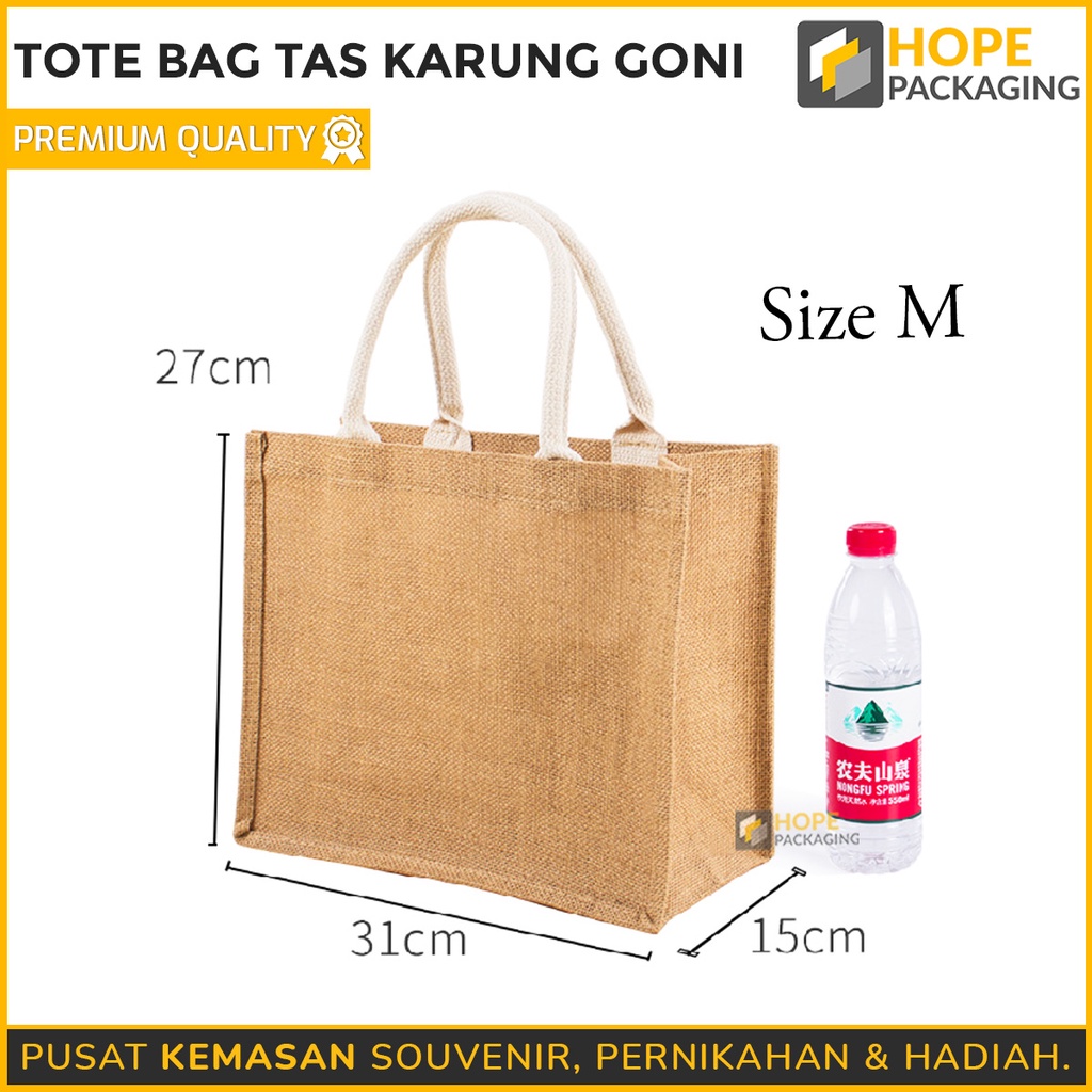 Tas Goni Laminasi S 23x21x15 cm / Tote Bag Tas Karung Goni / handle Cream