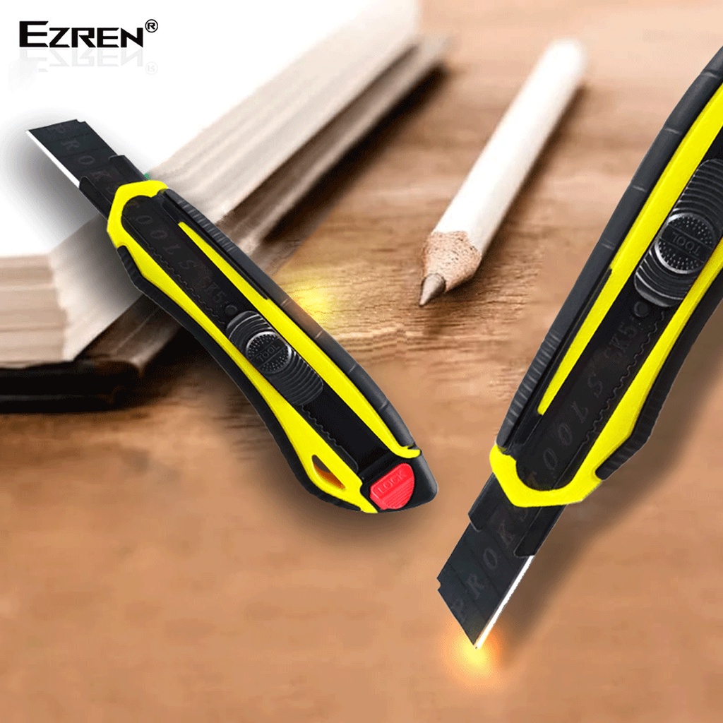Ezren SK5 Pisau Cutter Auto-lock Besar 18 mm Handle Karet Baja Hitam