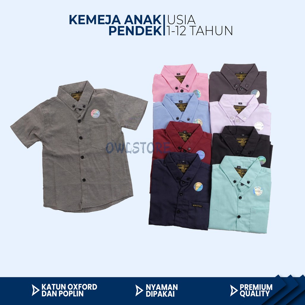 OWL STORE Baju kemeja anak laki laki Import 1-12 tahun Bayi Cowok Lengan Pendek