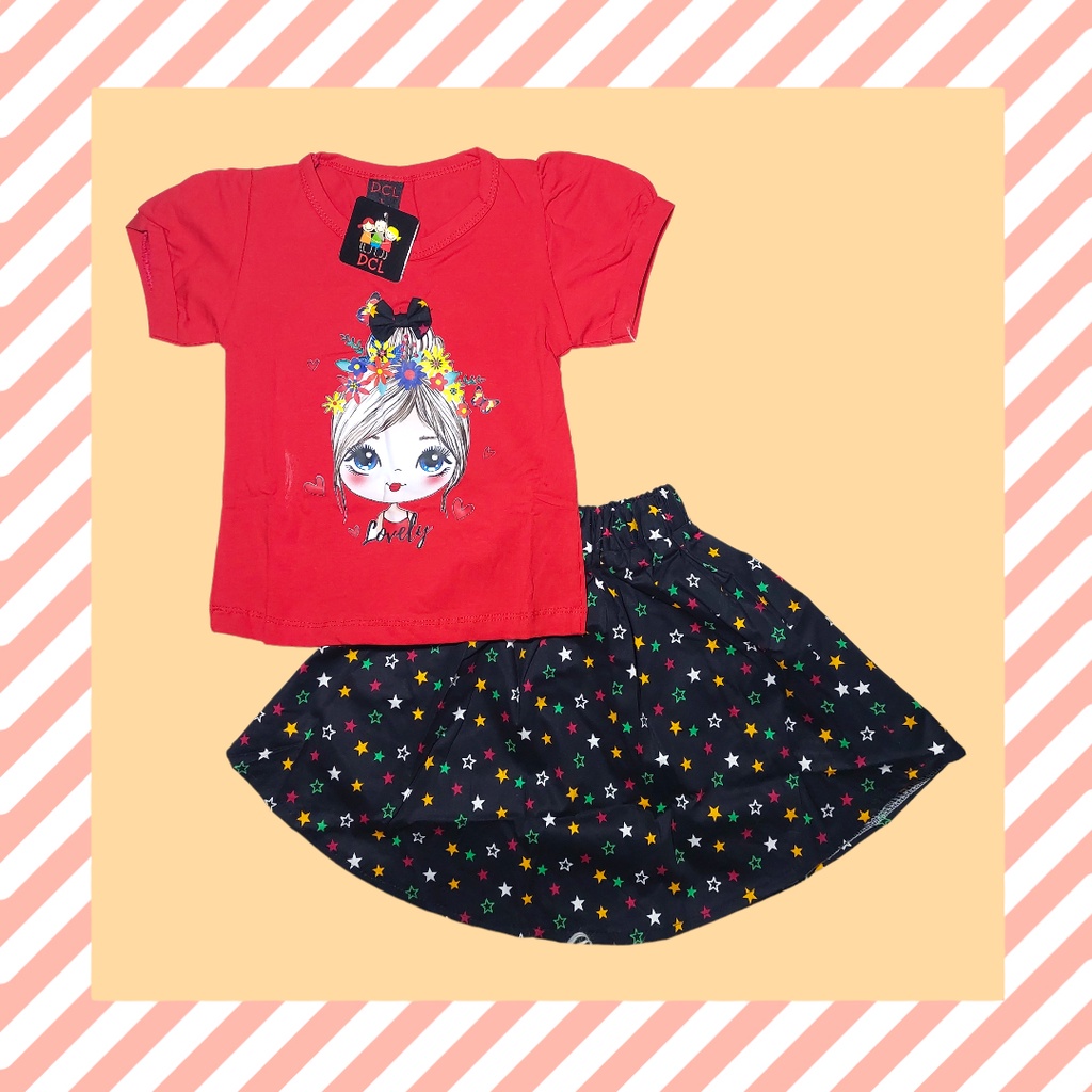 SETELAN ANAK PEREMPUAN ROK KATUN STELAN ROK ANAK CEWEK BALITA SABLON DTF FLOWER GIRL BISA COD TIMMY 