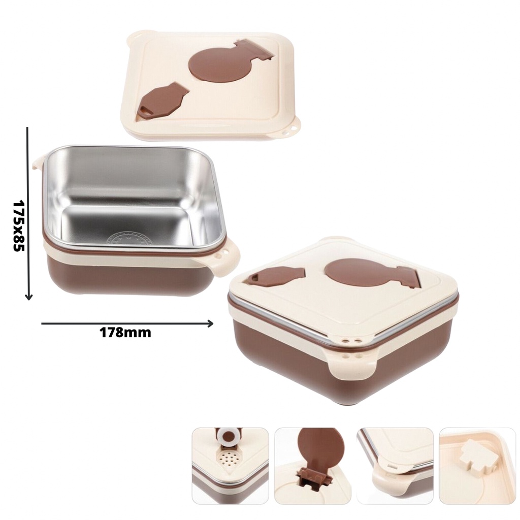 Tempat kotak makan mangkuk mie instan mangkuk mie baja tahan karat persegi ada 5 warna ukuran 1000-1400ml