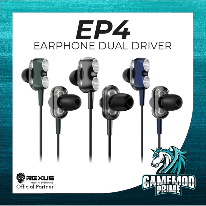 Earphone Gaming Rexus EP4 Dual Driver with Mic in Ear