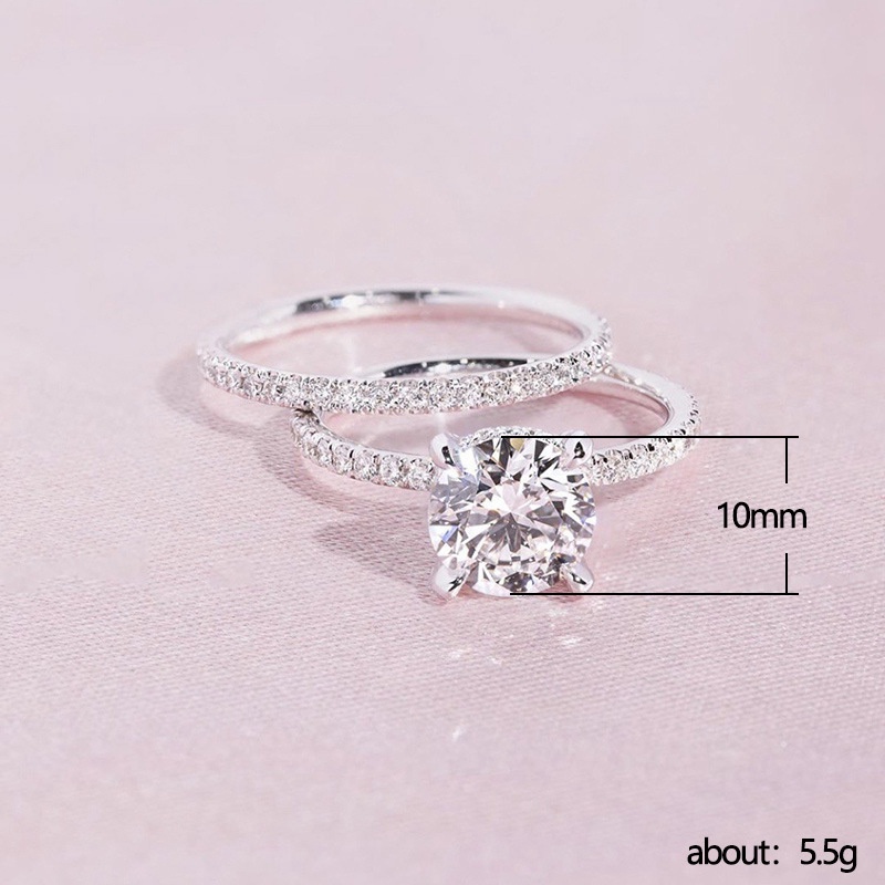 2pcs/set Brilliant Square Cubic Zircon Cincin Kawin Kualitas Tinggi Silver Color Band Engagement Jewelry