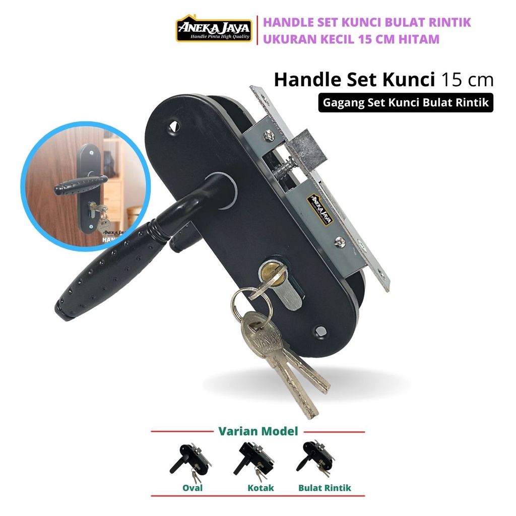 Handle Set Kunci Kecil 15 Cm - Hitam Doff - Gagang Pintu Rumah Minimalis Murah