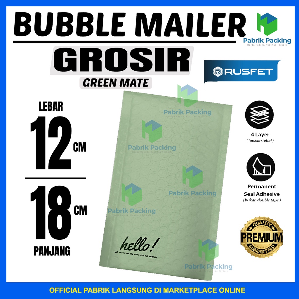 

Amplop Bubble Mailer Packing 12x18 Envelope Bubble Rusfet Green