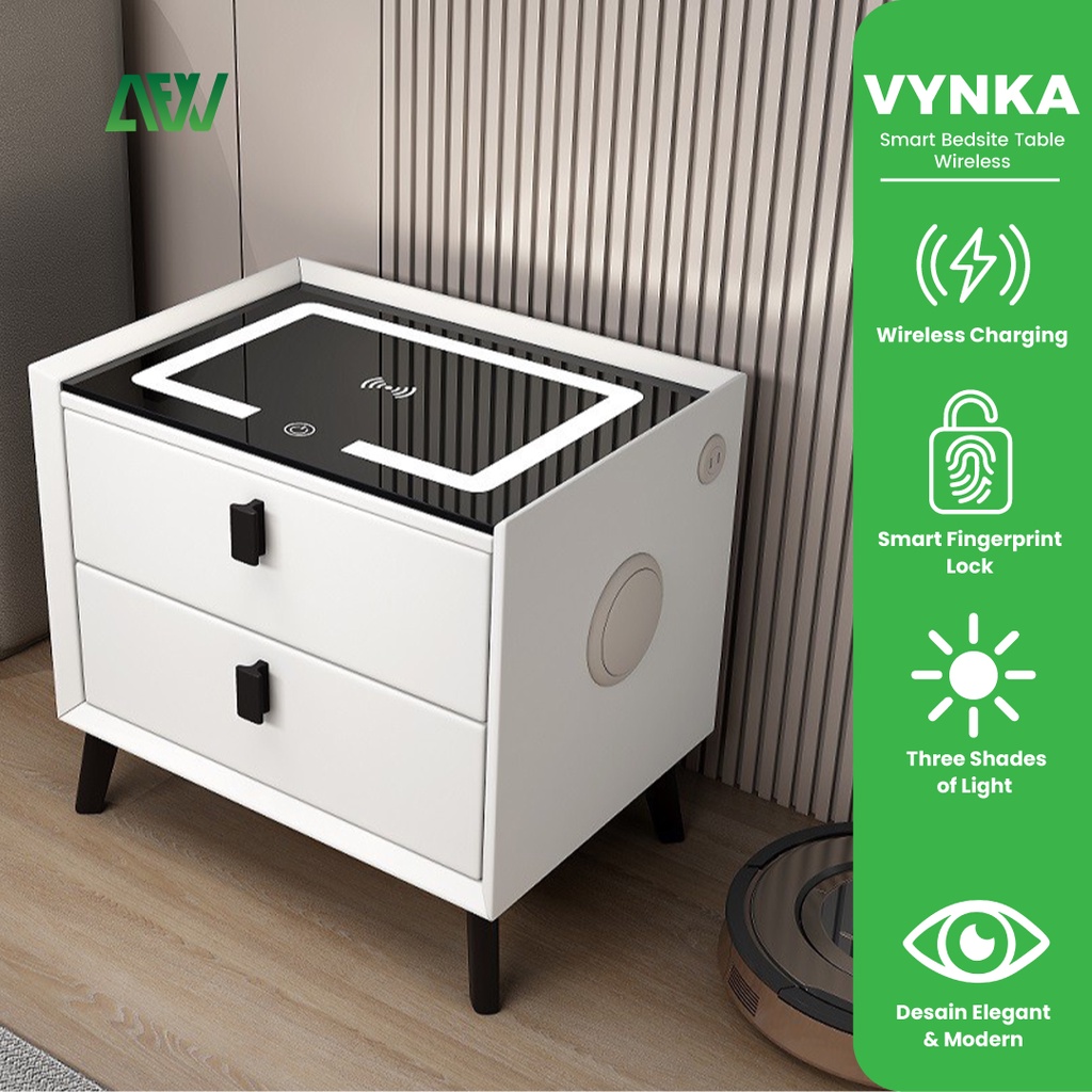 VYNKA Smart Bedside Table Wireless Charging + Bluetooth Speaker+Drawer