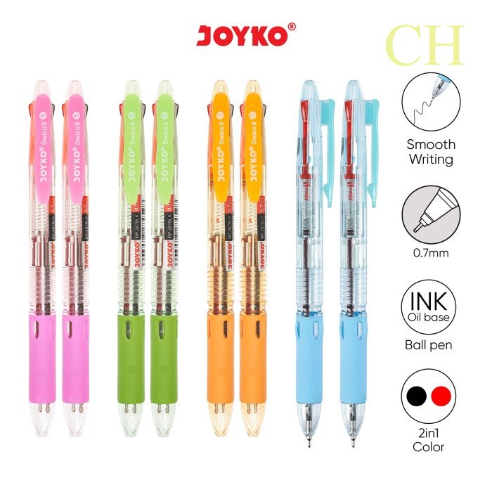 

Ball Pen Pulpen Pena Joyko BP-287BLK Dwico2 0.7 mm 2 Warna Hitam Merah