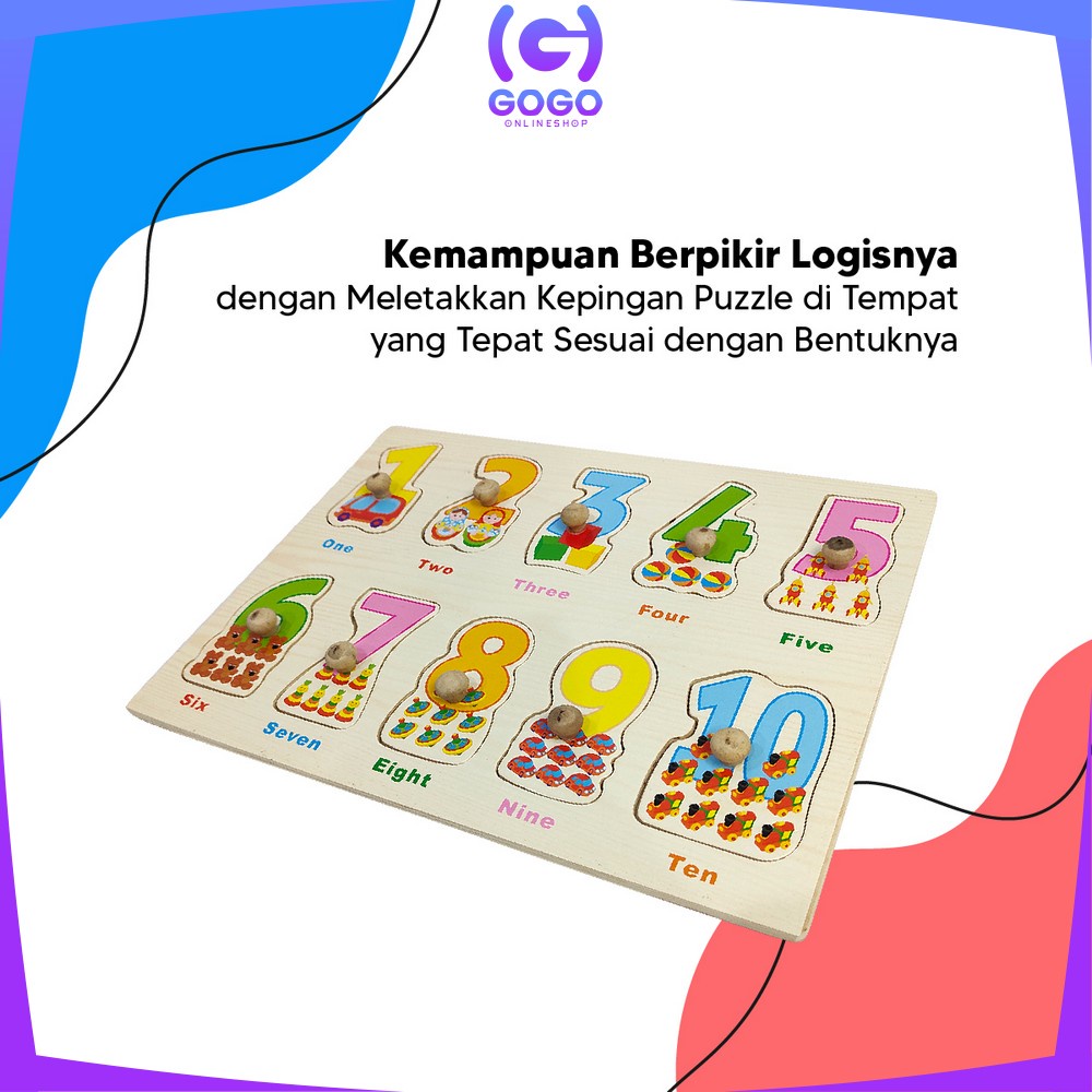 GOGO-M302 Puzzle Kayu Mainan Edukasi Anak Balok Kayu Knob Background Bergambar / Maenan Wooden Toys Edukatif Puzzle Kayu Knop