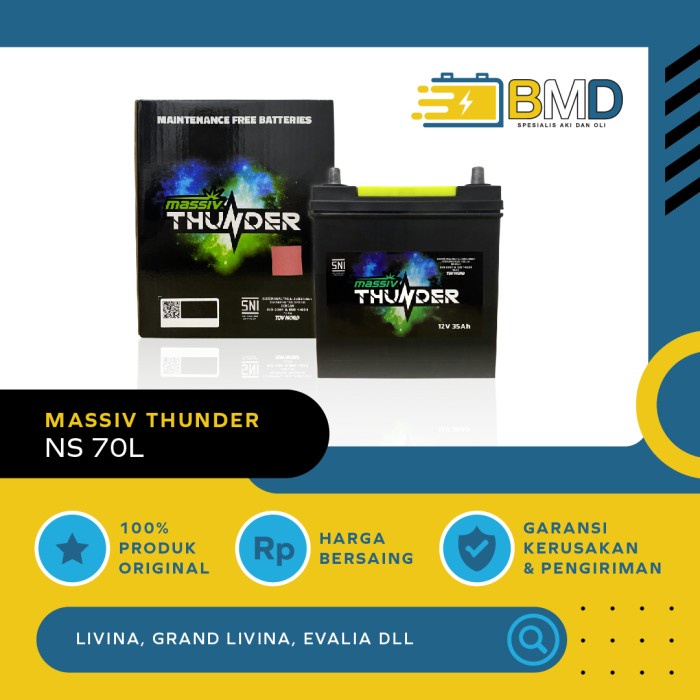 Aki Massiv Thunder NS70L - Mobil Crown, Juke, Focus, Trajet, dll.