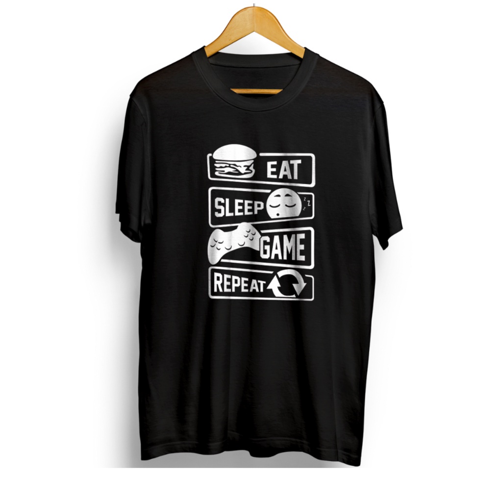 Baju Kaos Pria Distro Original Eat Sleep Game Repeat Keren Premium Branded 100% Kekinian Aesthetic W