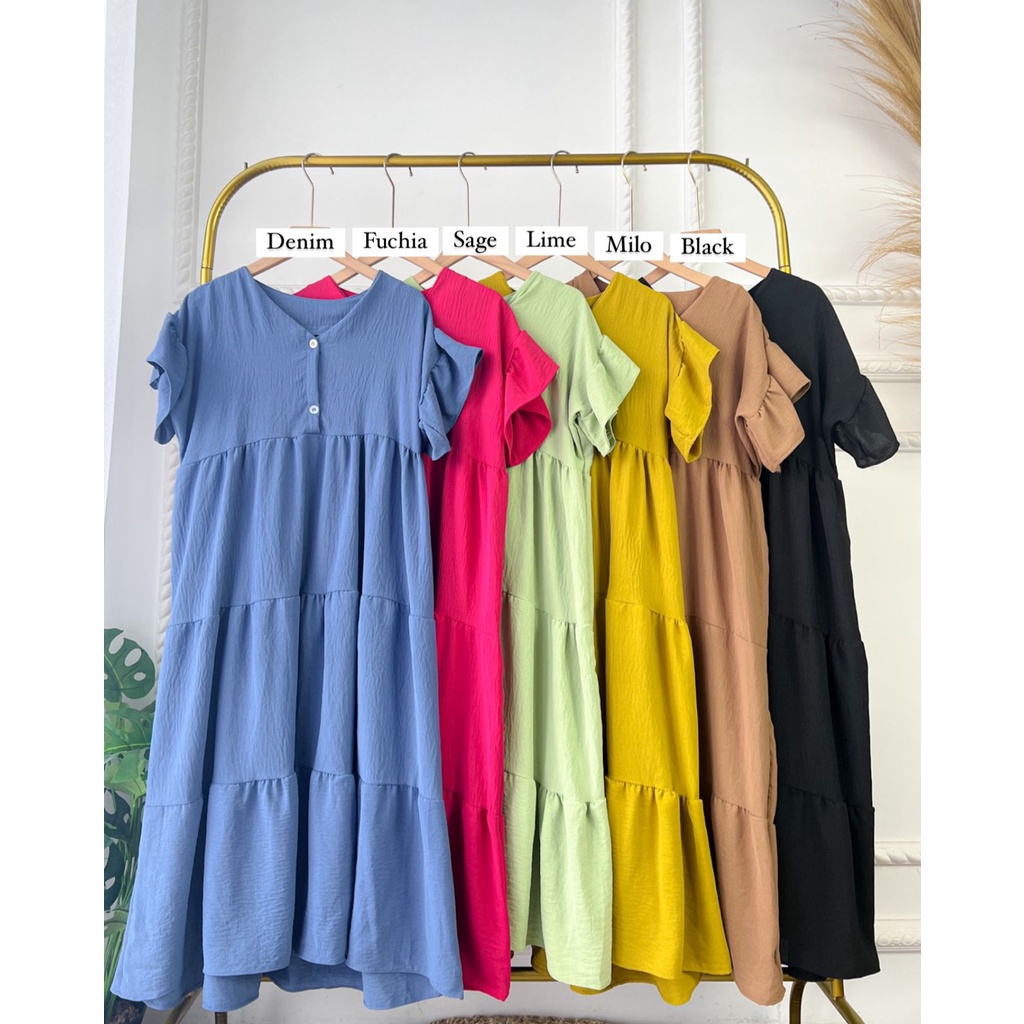 Cindy Daily Dress Susun Lengan Pendek Busui Friendly Crinkle Airflow Premium Daster Ruffle Terbaru Kekinian