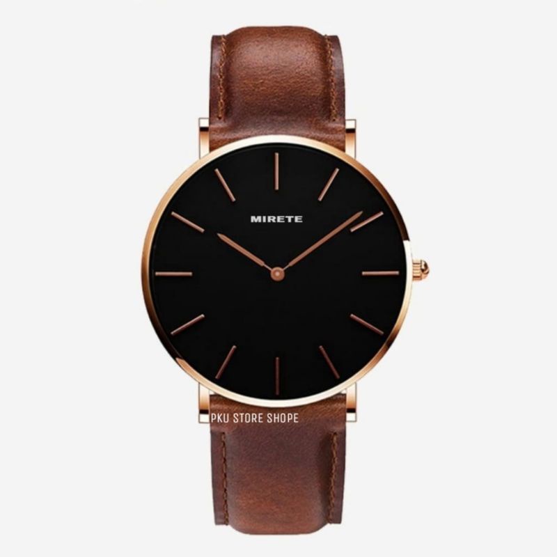 Jam Mirete Pria Strap Kulit 100% Original Water Resiatantce / Jam Tangan Kasual Pria Analog Strap Kulit Tahan Air FUL Hitam Free Batrai / Jam Tangan Import Pria Berkualitas Murah Mewah Elegan Sporty Realpick Sesuai Foto