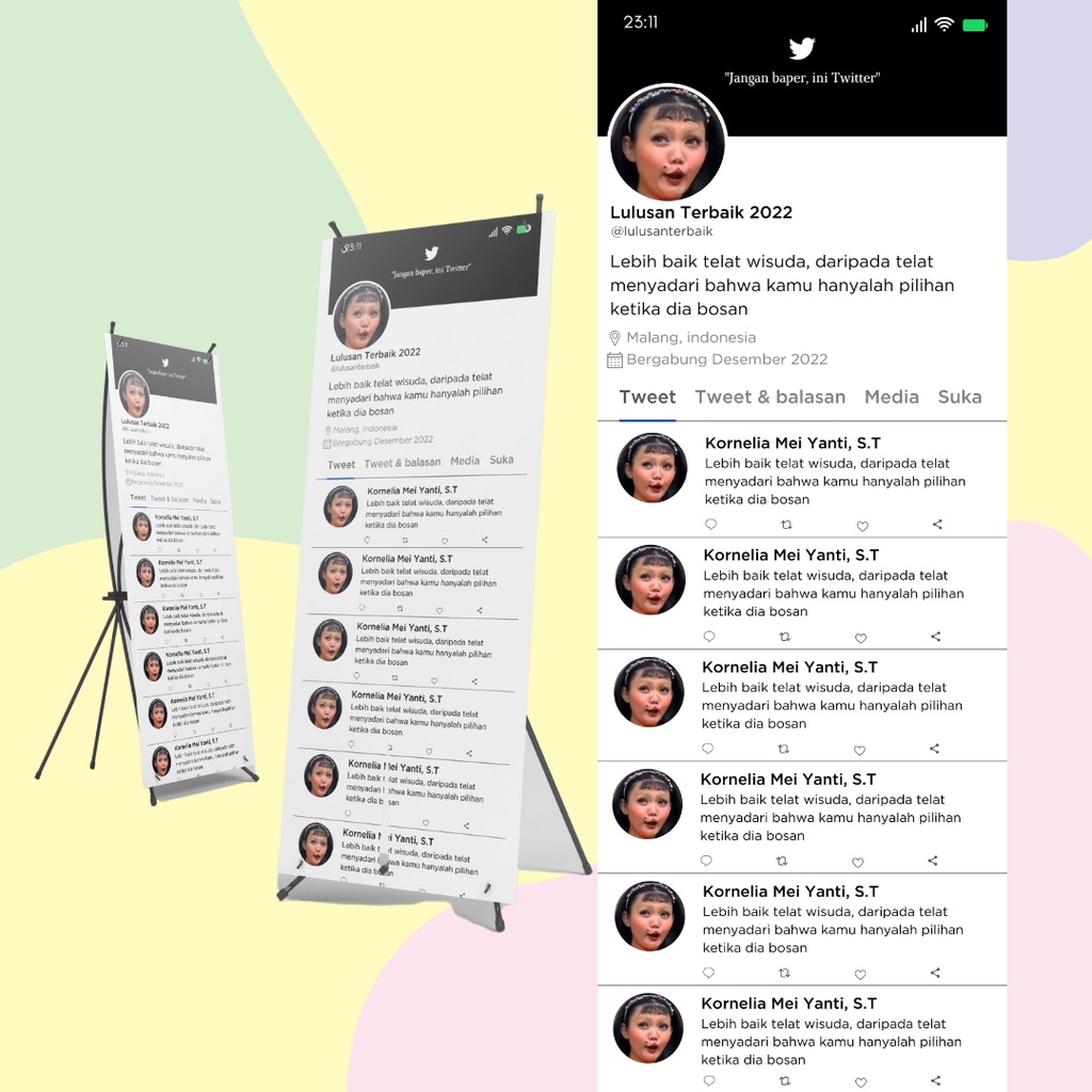 CETAK BANNER WISUDA TWITTER [X-BANNER UKURAN 160x60]