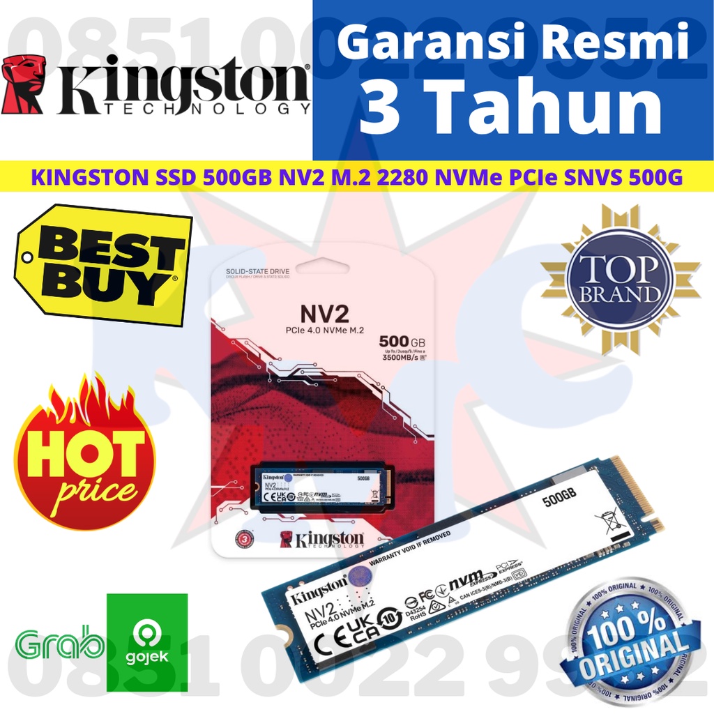 KINGSTON SSD 500GB 500 GB NV2 M.2 2280 NVMe PCIe SNV2S 500G RESMI