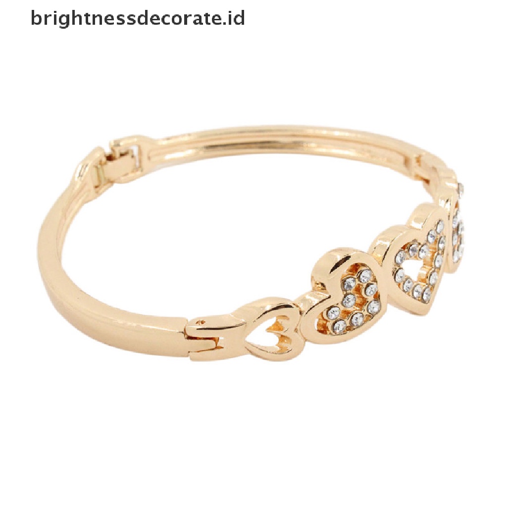 [Birth] Hot Fashion Wanita Lady Lapis Emas Kristal Cuff Bangle Cinta Hati Pesona Gelang [ID]