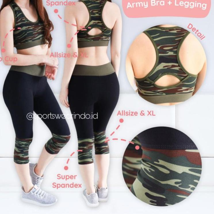 MUS.02Ja23g • ARMY SET LEGGING/ Baju Senam Wanita/ Baju Zumba Original/ Legging Zumba Yoga Aerobic I