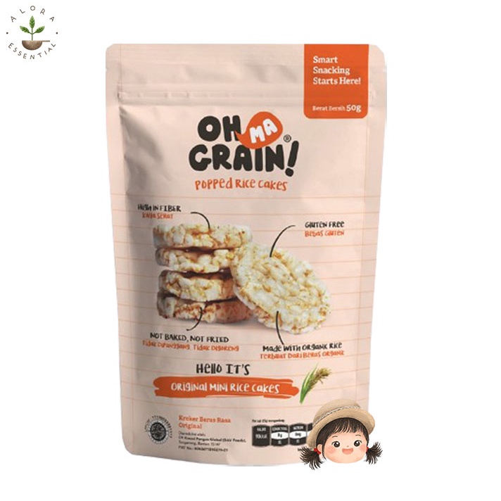 Oh Ma Grain Popped Rice Crackers Original Mini Crackers 45gr - Snack Sehat - Cemilan Anak