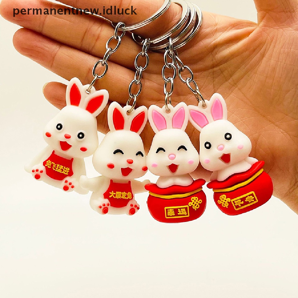 [luckypermanentnew] Kartun Lucu Tahun Baru Bunny Keychain Hewan Kelinci Gantungan Kunci Kreatif Lucky Bag Dekorasi Gantungan Kunci Tas Natal Liontin Mobil Keyring Hadiah [ID]