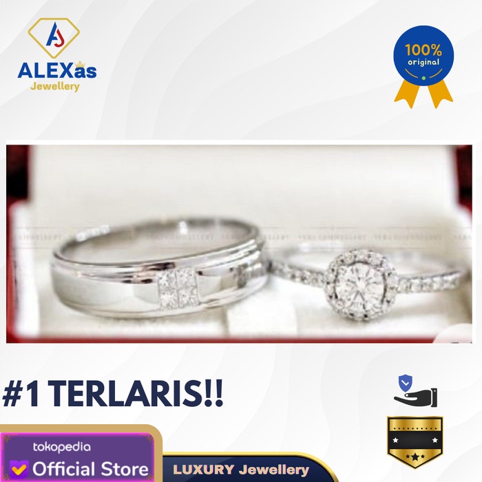 Cincin sepasang couple Emas & Paladium ALEXas jewellery PLD swarouski