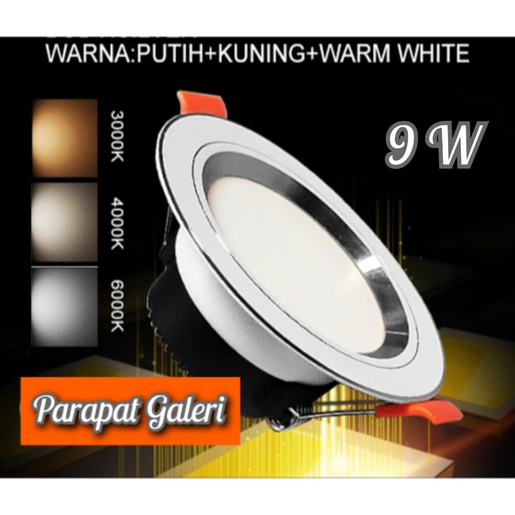 Lampu LED DownLight 3 warna White - Yellow - WamWhite 220V Lampu Indoor / Ruang Tamu Cover List Gold &amp; Silver