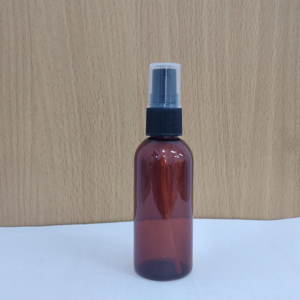 Botol Plastik PET 60ml BR Coklat Amber Tutup Pump Treatment Half Cap