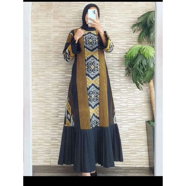 Gamis Tenun Lebaran Kombinasi Polos Gmt01