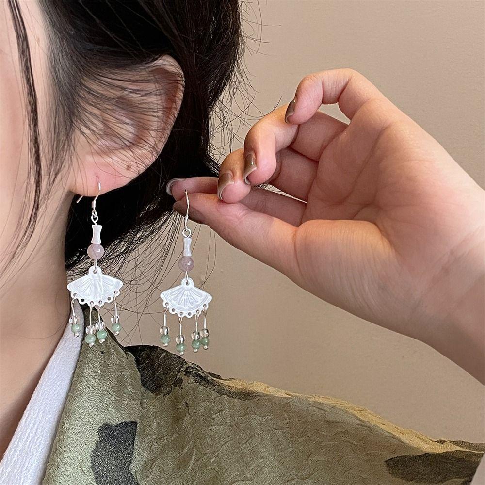 MXBEAUTY Wanita Anting Giok Fashion Peri Pesta Perhiasan Rumbai Temperamen Vintage Kuno Ear Drop