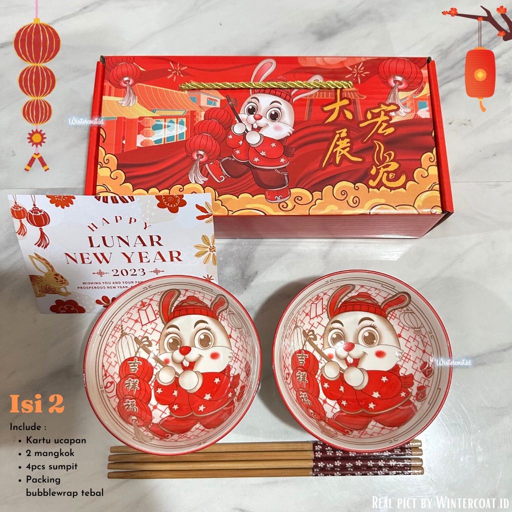 Mangkuk Hampers Imlek 2023 hadiah mangkok shio rabbit kelinci bowl gift tahun baru china CNY ide pasangan keluarga couple