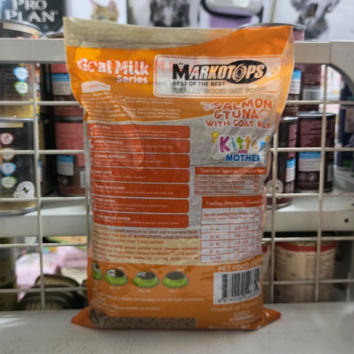 EXPEDISI ( 10 PCS ) Makanan Kucing Markotops Kitten &amp; Mother Salmon Tuna With Goat Milk Kemasan 1KG