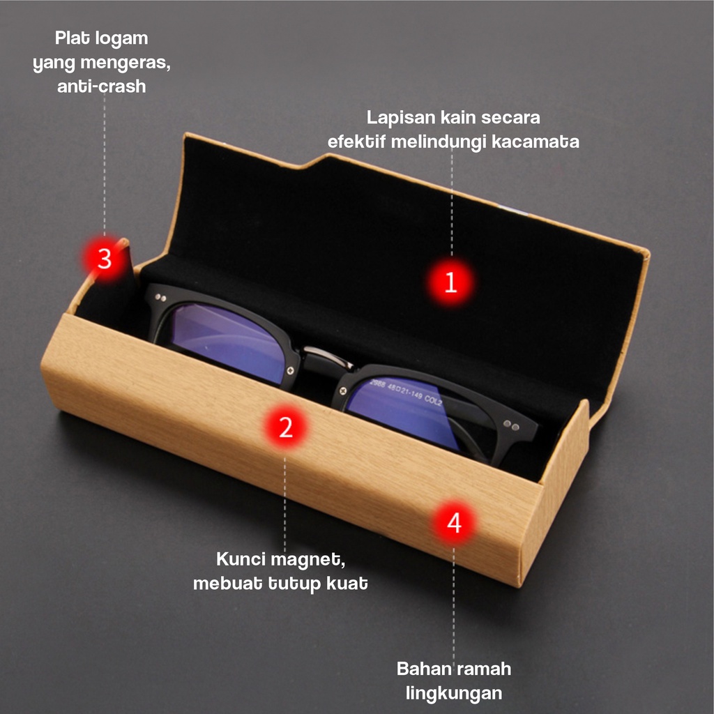 La Chapella - Box Tempat Kacamata Hardcase/Kotak kacamata lucu/Hardcase kacamata Terbaru/Motif Diagonal box kacamata premium/Anti Bentur, Anti Debu Material Serat Kayu H003