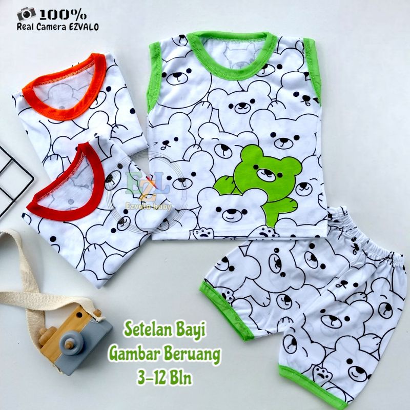 BAJU BAYI SETELAN GAMBAR BERUANG LUCU 3-12 BULAN