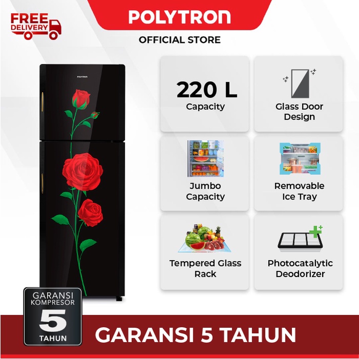 KULKAS POLYTRON 2 PINTU KACA 230 LITER 23 DRX GAGANG