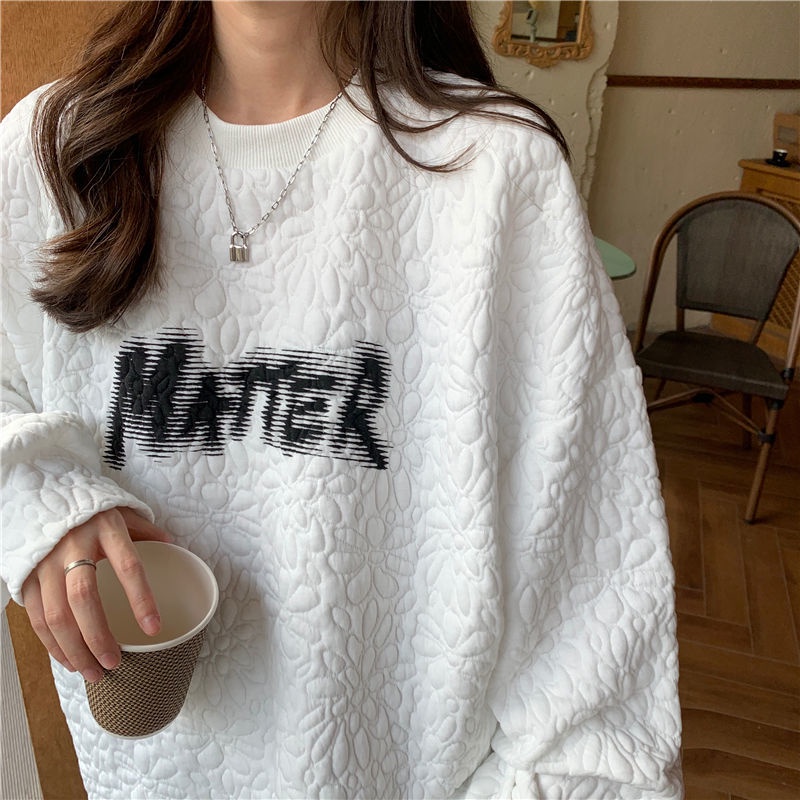 ✷Waffle letter sweater wanita 2022 baru musim gugur bagian tipis longgar gaya Korea malas gaya chic mantel pasang