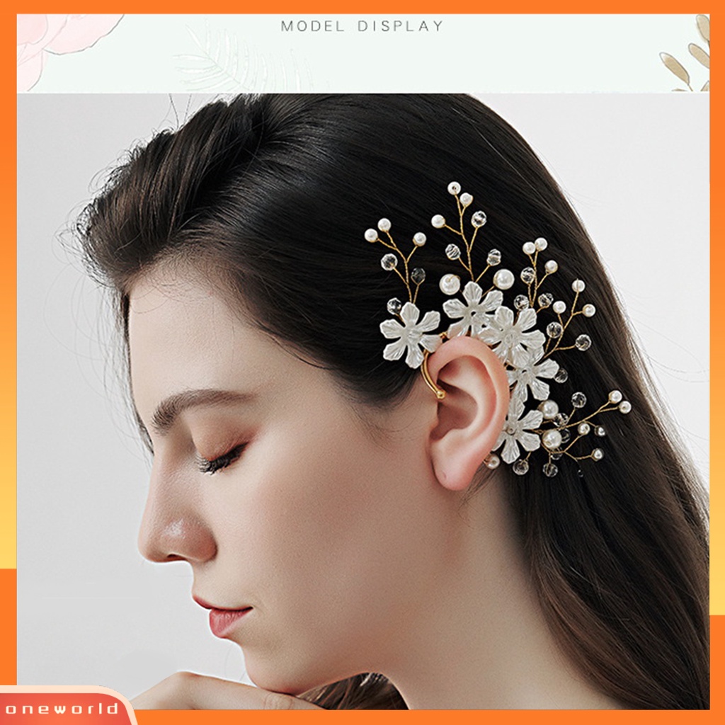 [ONE] Manset Telinga Buatan Tangan Mutiara Imitasi Tanpa Tindik Tunggal Kiri Pengantin Temperamen Peri Bunga Berlian Imitasi Telinga Tulang Klip Perhiasan Aksesori