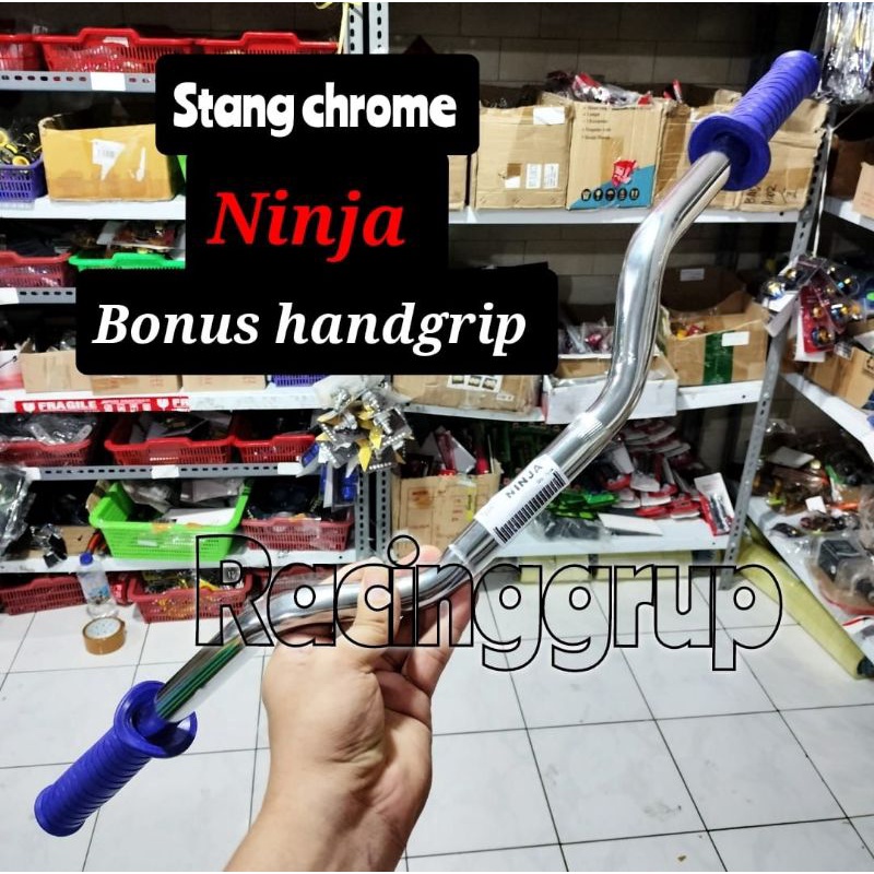 Stang Stir Ninja Plus grip ulir - Universal Semua Motor stang model ori - Chrome(R578)