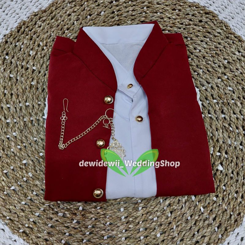 [1 Set] Beskap Hewes + Kebaya / Warna Maroon || Atasan Baju Prewedding