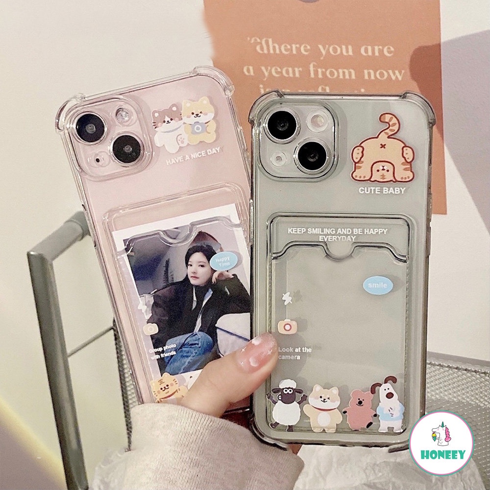 IPHONE Cute Lovely Cat Kitty Tiger Card Holder Phone Case Untuk Iphone14 13 12 11 Pro Max 14 Pro Max Slim Fit Bumper Karet Shockproof Lembut TPU Cover