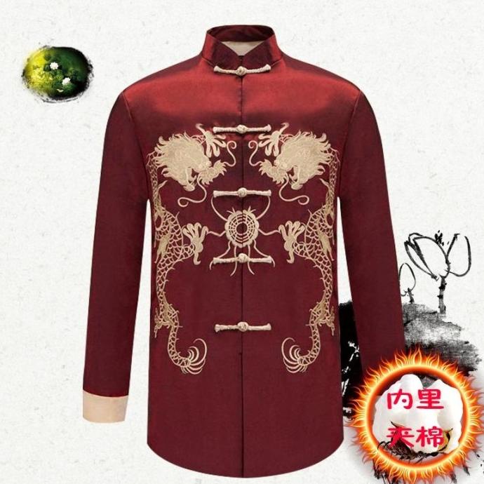 Atasan Cheongsam Pria Lengan Panjang Merah Hitam Abu Hijau Atasan