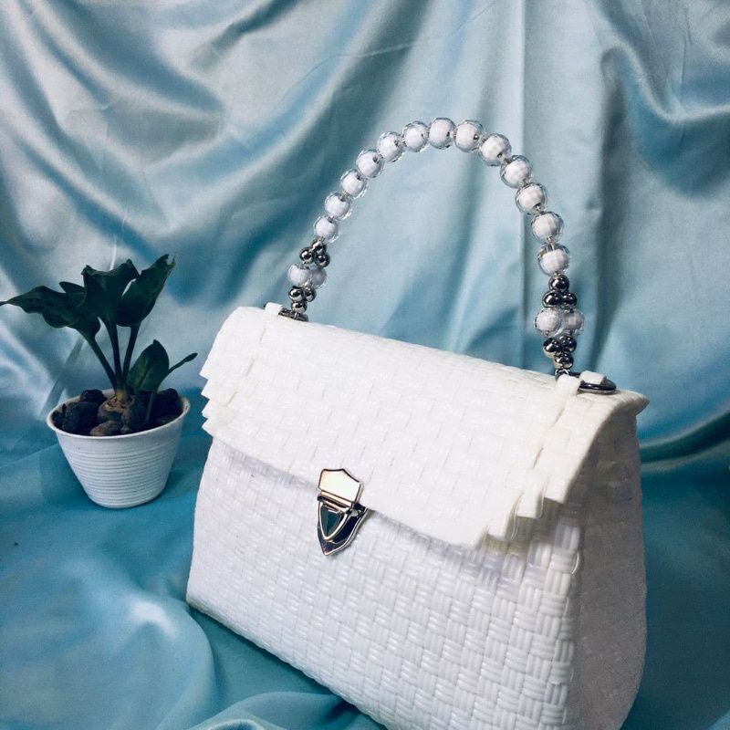 Tas Anyaman Plastik Tutup Pesta Jali Premium Hendle Mutiara Premium