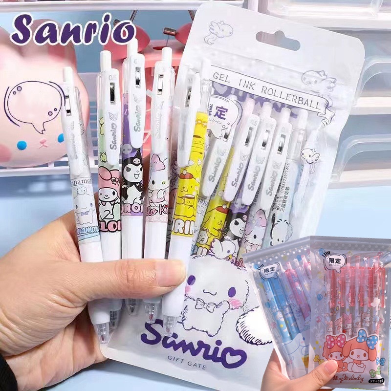 6pcs / Set Pulpen Gel Hitam 0.5mm Model Tekan Cepat Kering Untuk Stationery Sekolah