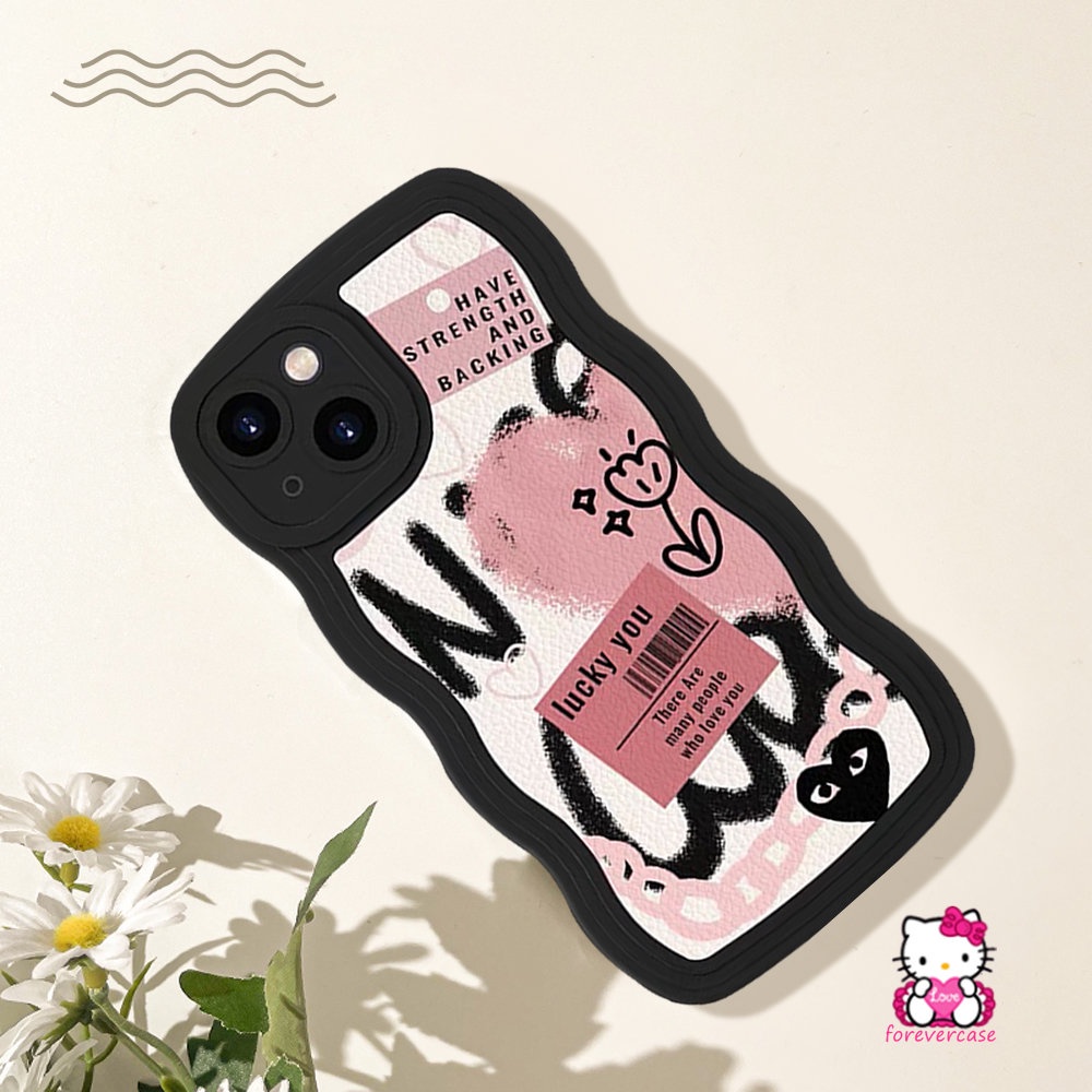 IPHONE Casing Ponsel Kompatibel Untuk Iphone11Xr7 8 Plus12 14 13 Pro MAX 6 6s Plus 14 Plus X XS MAX SE Kartun Graffiti Cinta Hati Trendi Merek Comme des Garcons Lembut TPU Bergelombang Penutup Tepi