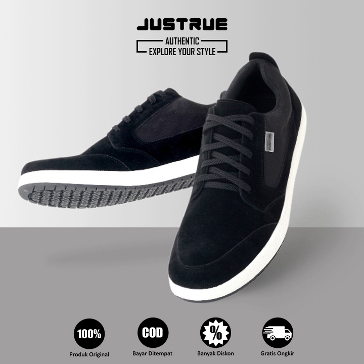 Justrue Sneaker Pria Original Sepatu Kasual Pria Hitam 618