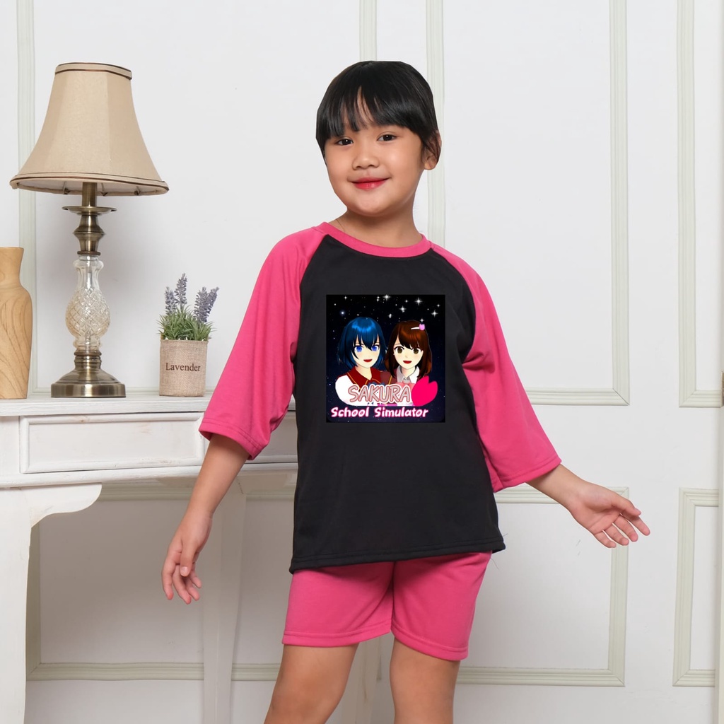 Hzl_outfit Setelan Baju Sakura Starnight Anak Perempuan Lengan 3/4 Celana Pendek S.M.L.XL BAYAR COD