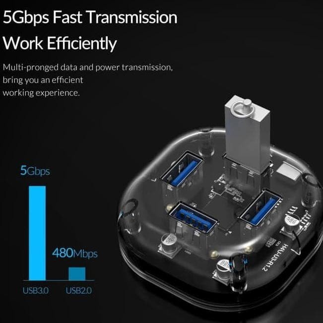 Usb A 3.0 hub orico 4 port 5Gbps VL817 transparent 1m cable h4u-u3 - Terminal usb3.0 4 slot transparan