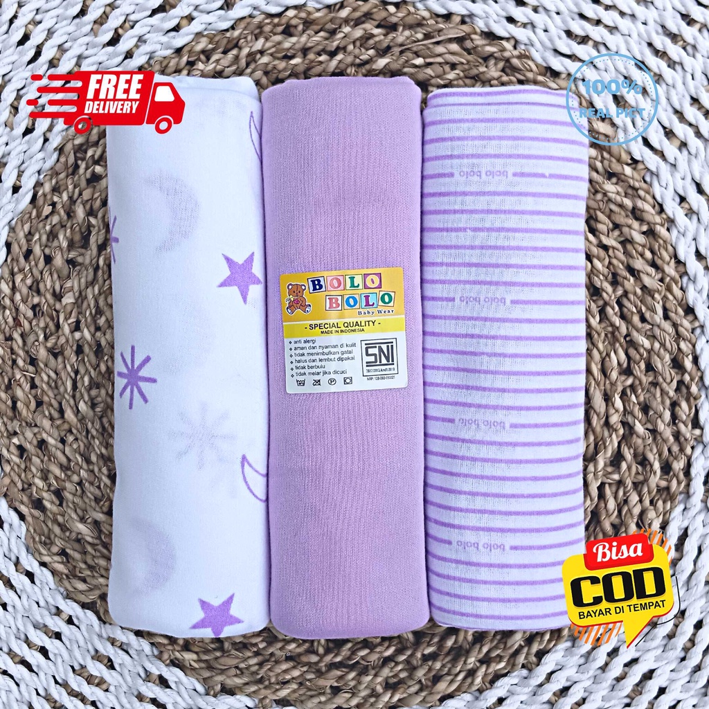 SALE 7.7 - 3 PCS Bedong Bayi Lilac Pernel Bayi ukuran 90x110cm Bolo-Bolo Serian LILAC