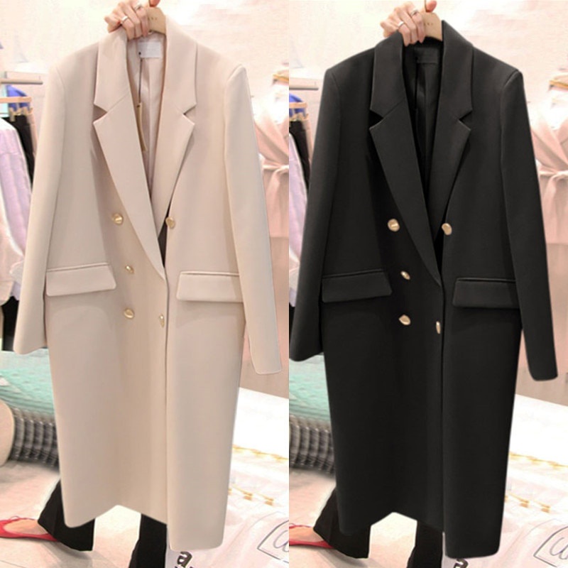 Jas Wanita Long Coat Blazer Koreaan Style Cowo Musim Dingin Hangat