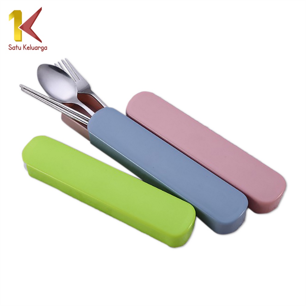 NUZ Satu Keluarga Sendok Set 3IN1 C495 Alat Makan Sendok Garpu Sumpit Set Stainless Steel Portable D