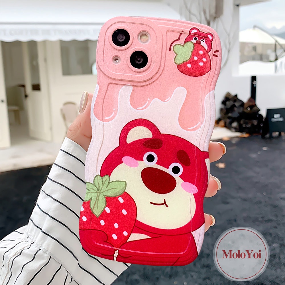 IPHONE Case Beruang Strawberry Kompatibel Untuk Iphone14 11 12 13 Pro Max 6 6S 7 8 Plus XR X XS Max SE 2020 Lucu Losto Kartun Winnie the Pooh Wavy Edge Soft TPU Back Cover